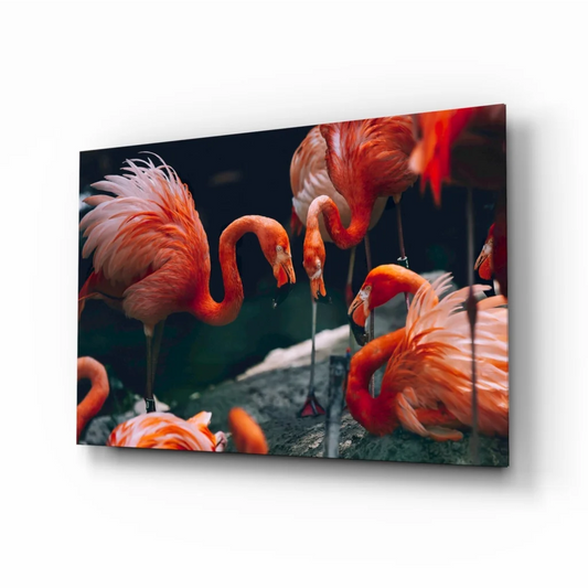 Vibrant pink flamingo canvas wall art print with detailed feathers