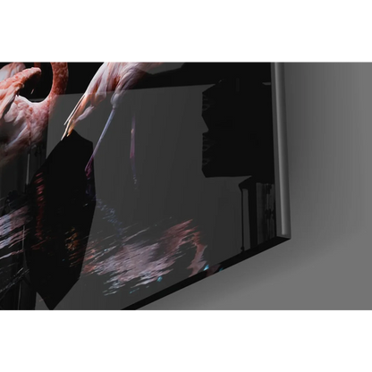 Sleek black-framed TV showing pink red abstract wall art