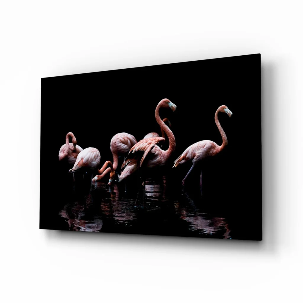 Pink flamingos canvas wall art print in black frame