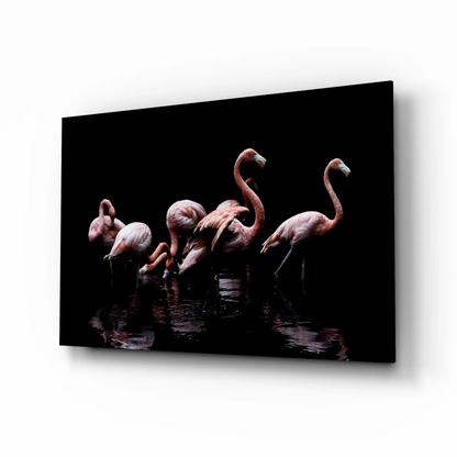 Pink flamingos canvas wall art print in black frame