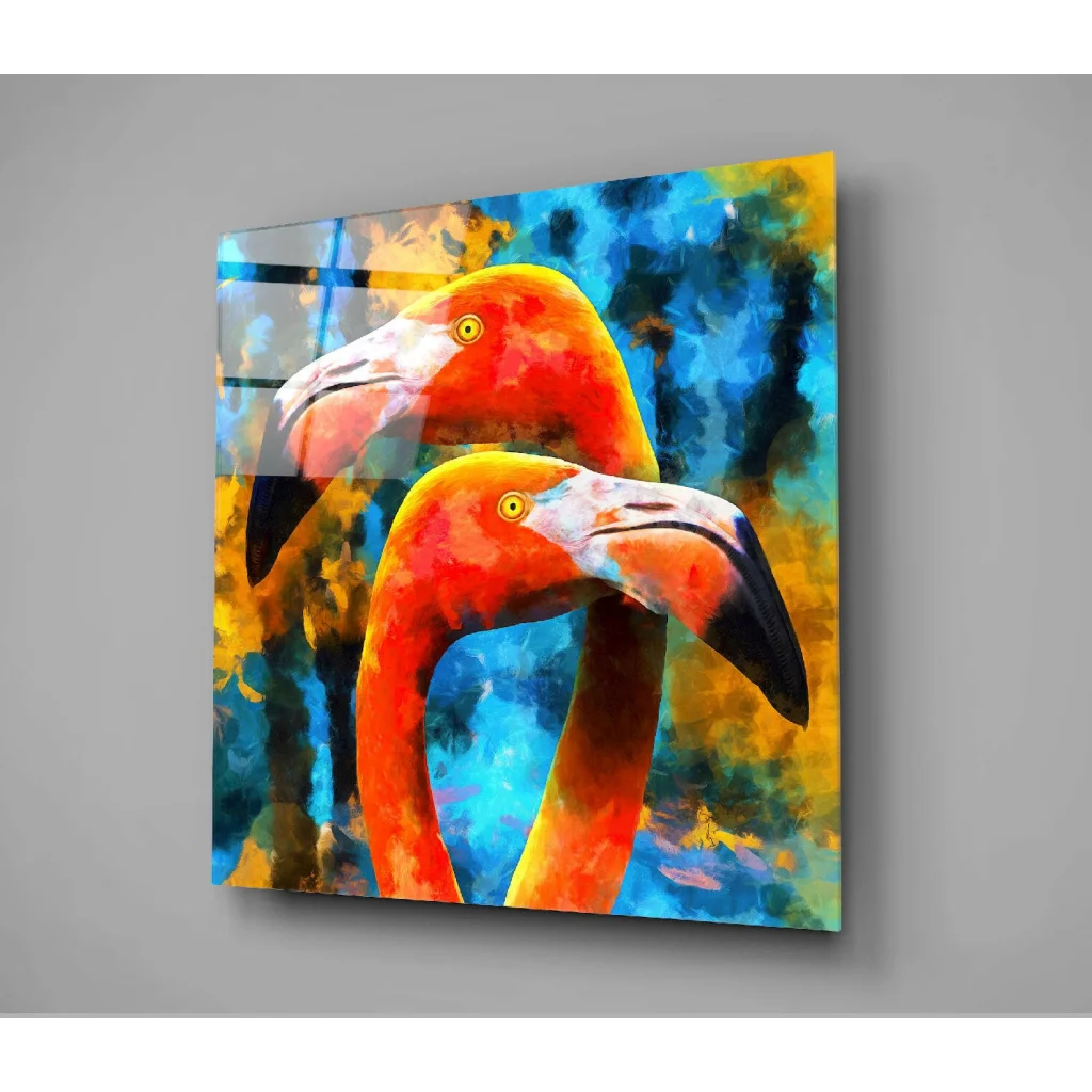 Flamingo Glass Wall Art with Bold Abstract Colors | Modern Wall Art Decor | vintageantiquesgifts.com