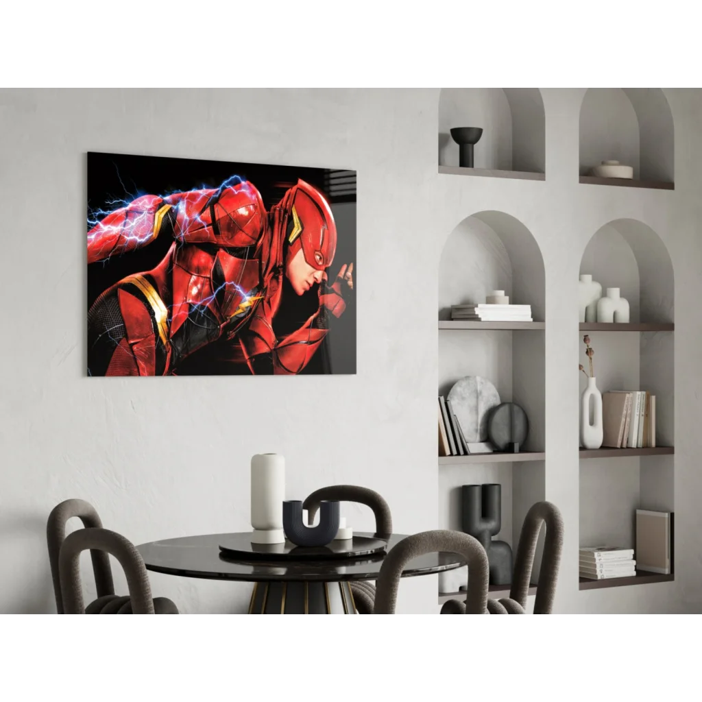 Vibrant Flash superhero in action on glass wall art canvas print