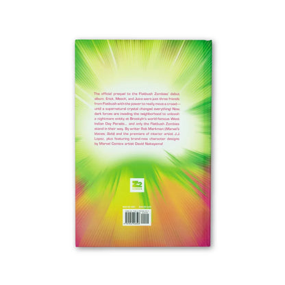 Back cover of Flatbush Zombies 3001 Space Odyssey hardcover comic featuring Rob Markman and David Nakayama