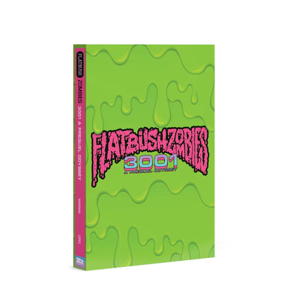 Lime green DVD case for Flatbush Zombies Deluxe Graphic Novel with Pink Dripping Text