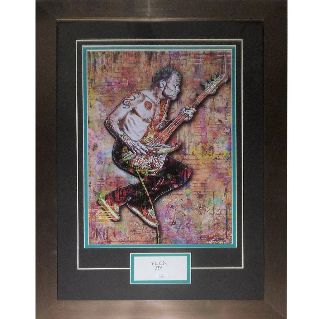 Framed Flea Red Hot Chili Peppers 12x18 splash artwork with autograph