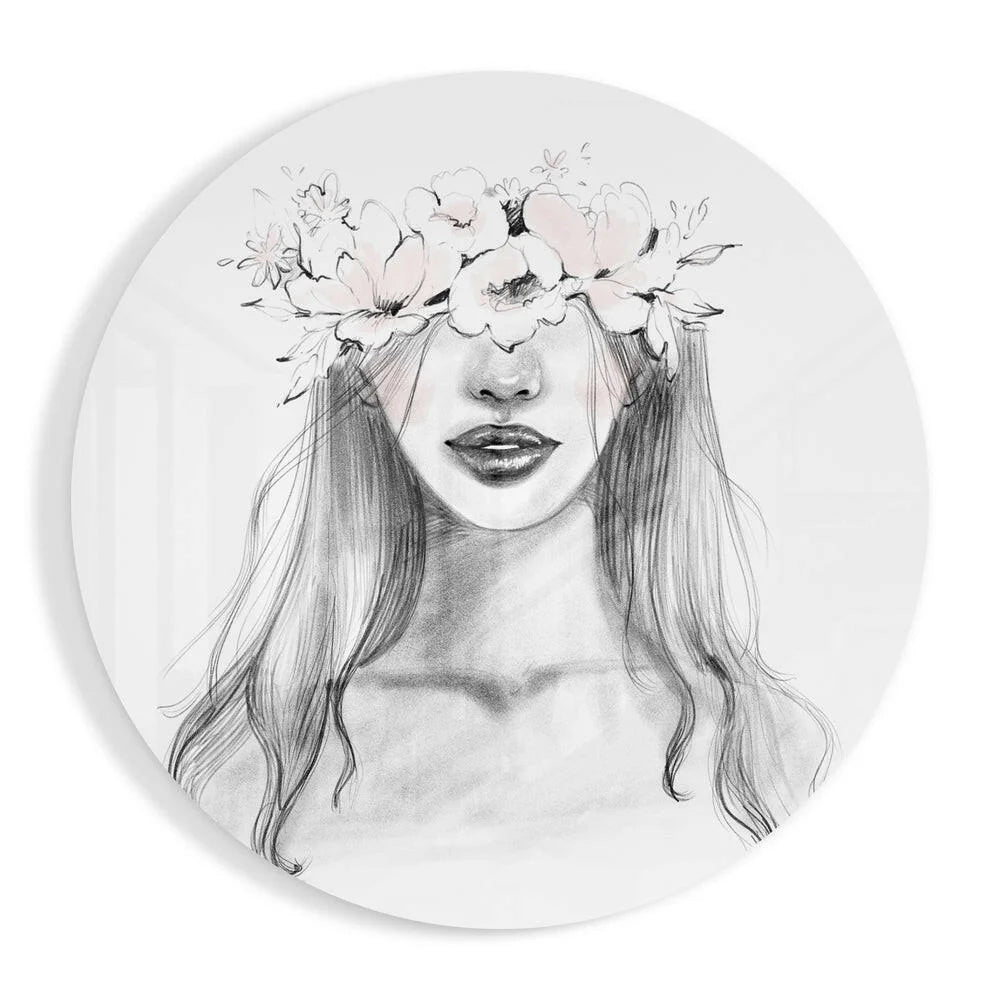 Floral Crown Beauty tempered glass art plate with size comparison