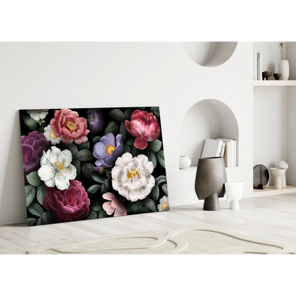 Stunning Floral Glass Wall Art with Bold Pink and Purple Roses | Modern Wall Art Decor | vintageantiquesgifts.com