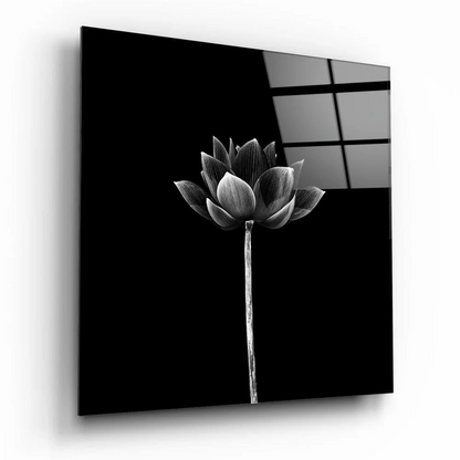 Stunning minimalist lotus glass wall art panel in black and white