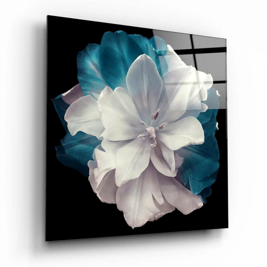 Stunning Teal Flower Glass Wall Art with Layered Petals | Insigneart USA | vintageantiquesgifts.com