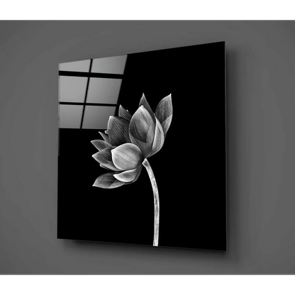 Stunning Lotus Glass Wall Art with Elegant Black Line Details | Glass Wall Art Print | vintageantiquesgifts.com