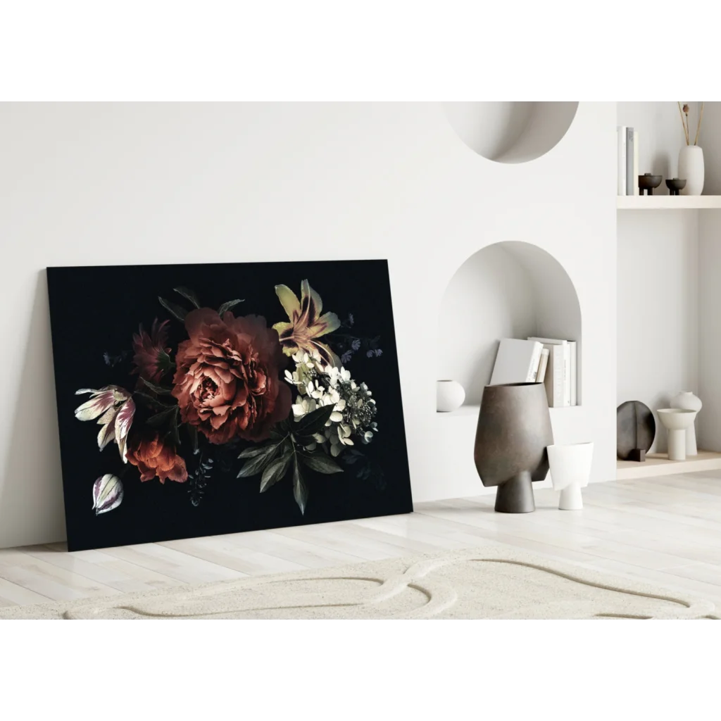Dramatic Dark Floral Canvas Wall Art with Burgundy Peonies | Modern Wall Art Decor | vintageantiquesgifts.com