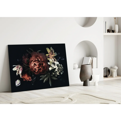 Dramatic Dark Floral Canvas Wall Art with Burgundy Peonies | Modern Wall Art Decor | vintageantiquesgifts.com