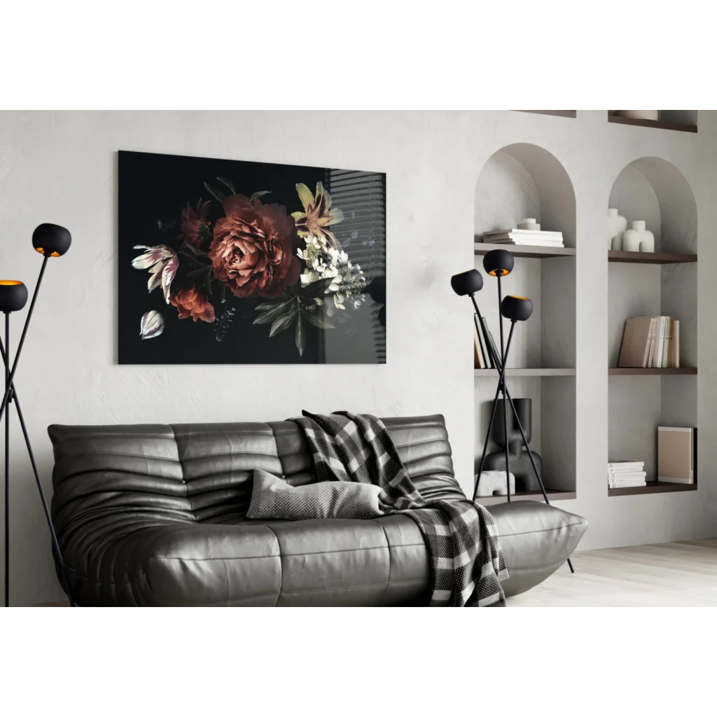 Dramatic Dark Floral Canvas Wall Art with Burgundy Peonies | Contemporary Home Wall Art | vintageantiquesgifts.com