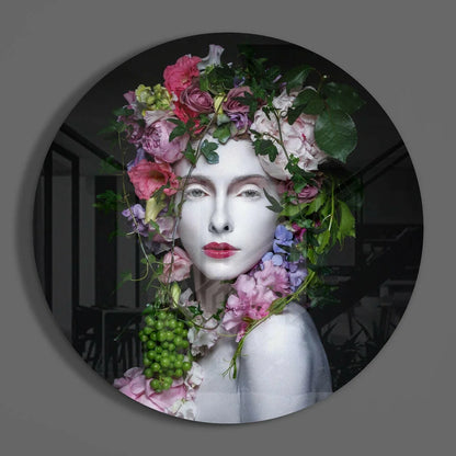 Floral Crown Beauty Tempered Glass Art Circle | Modern Wall Art Decor | vintageantiquesgifts.com