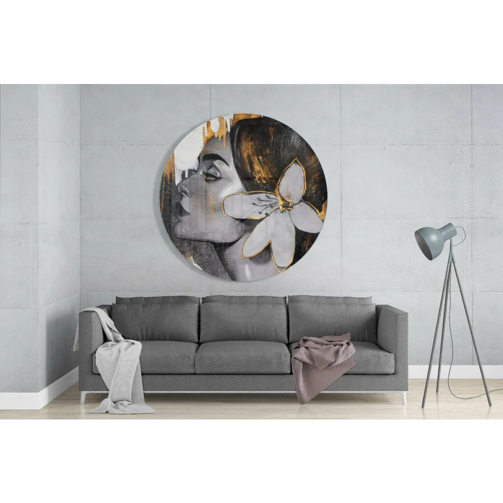 Stunning Tempered Glass Art with Gold Accent Woman Portrait | Glass Wall Art Print | vintageantiquesgifts.com