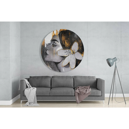 Stunning Tempered Glass Art with Gold Accent Woman Portrait | Glass Wall Art Print | vintageantiquesgifts.com