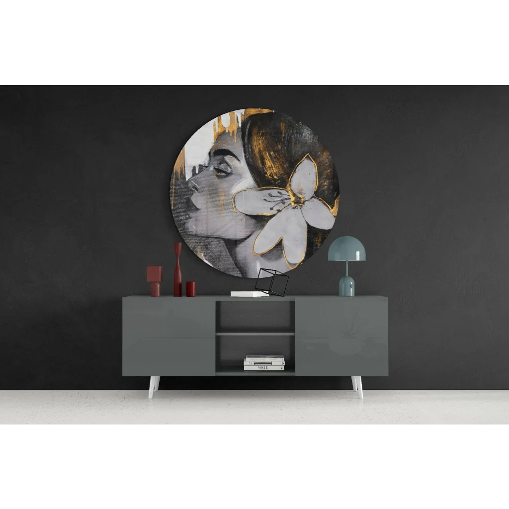 Stunning Tempered Glass Art with Gold Accent Woman Portrait | Contemporary Home Wall Art | vintageantiquesgifts.com