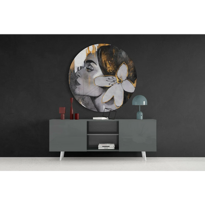 Stunning Tempered Glass Art with Gold Accent Woman Portrait | Contemporary Home Wall Art | vintageantiquesgifts.com