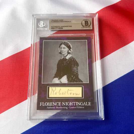 A graded Florence Nightingale trading card showing her authentic handwriting nightingale wrote