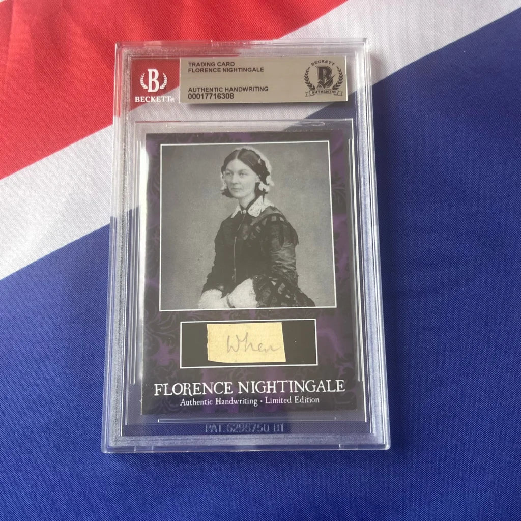 A graded Florence Nightingale trading card with authentic handwriting from Nightingale Wrote