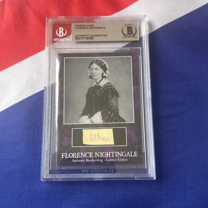 A graded Florence Nightingale trading card with authentic handwriting from Nightingale Wrote