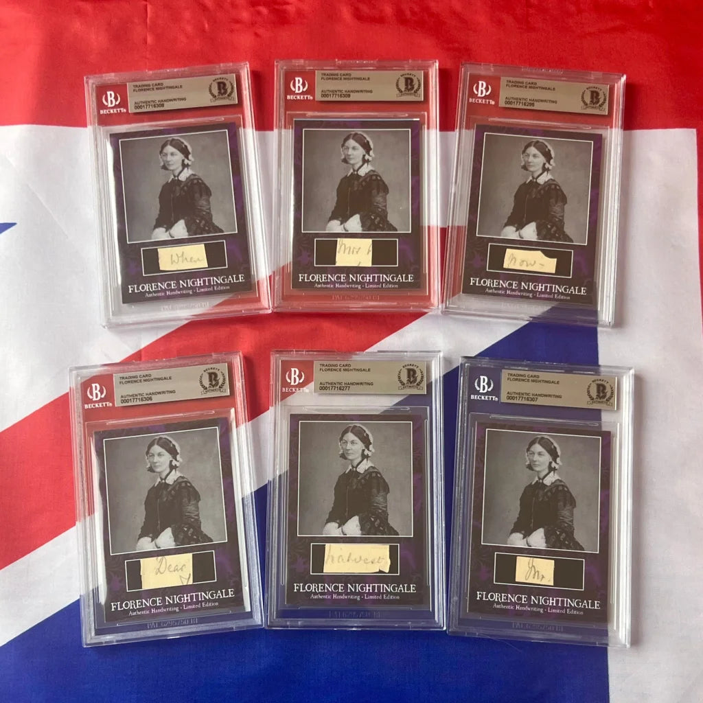 Six graded Florence Nightingale trading cards from Nightingale Wrote These Rare Authenticated Trading Cards