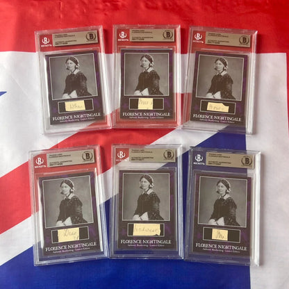 Six graded Florence Nightingale trading cards from Nightingale Wrote These Rare Authenticated Trading Cards
