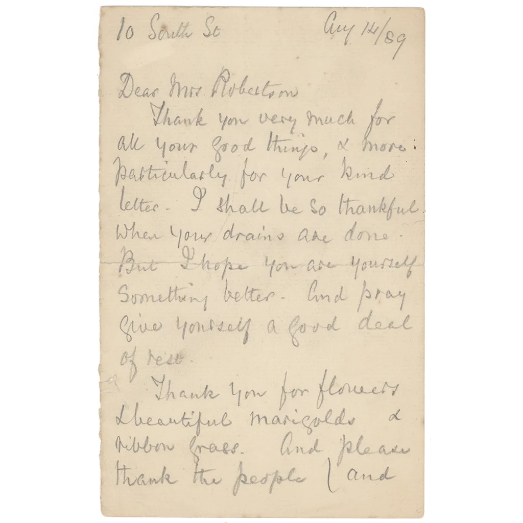 Handwritten letter on aged paper from Florence Nightingale Wrote These Rare Trading Cards