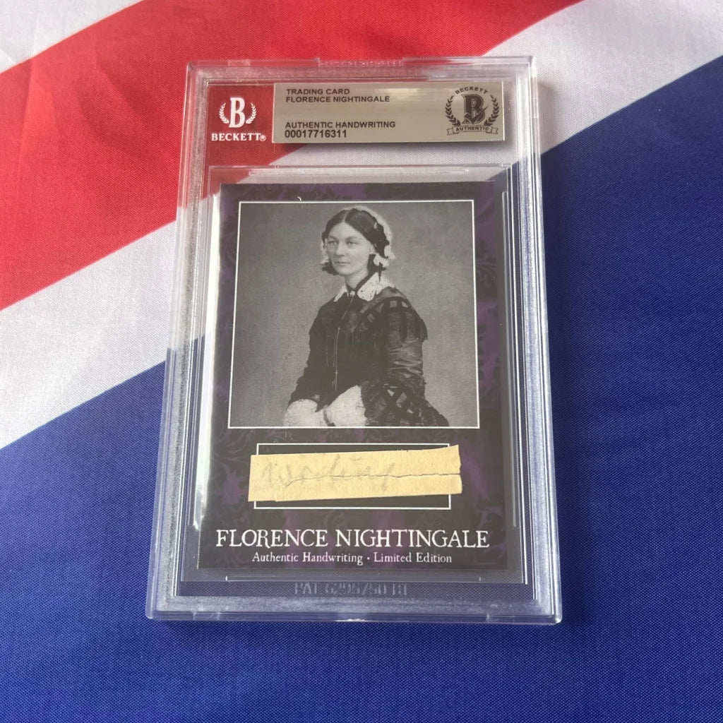 Florence Nightingale trading card with her portrait and authentic handwriting, Nightingale Wrote
