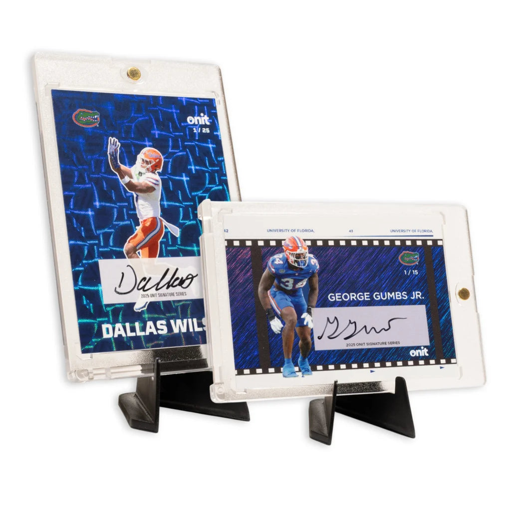 Florida football trading cards single pack with Dallas Cowboys card in sleeve and stand