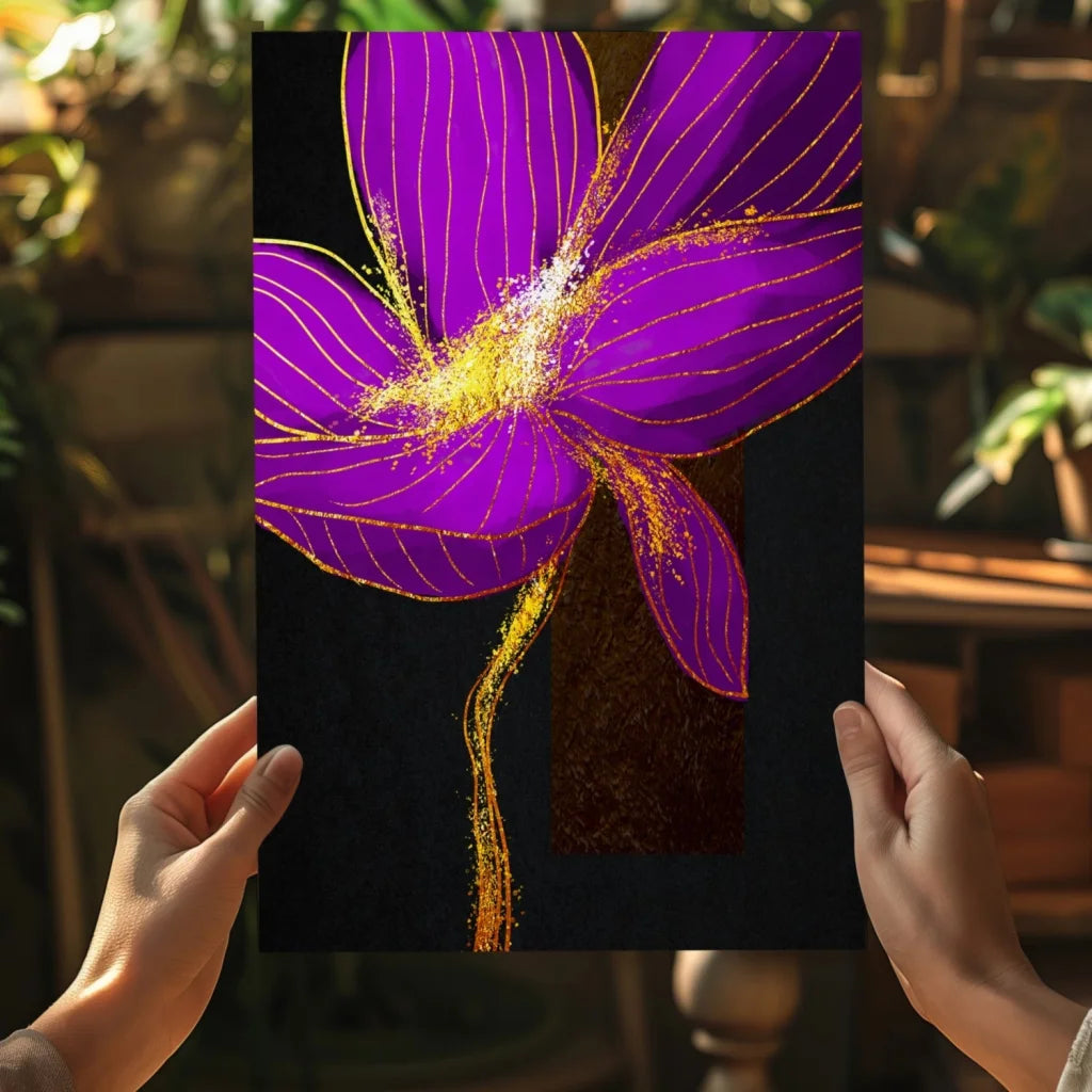 Vibrant purple orchid gold leaf insigne aluminum print