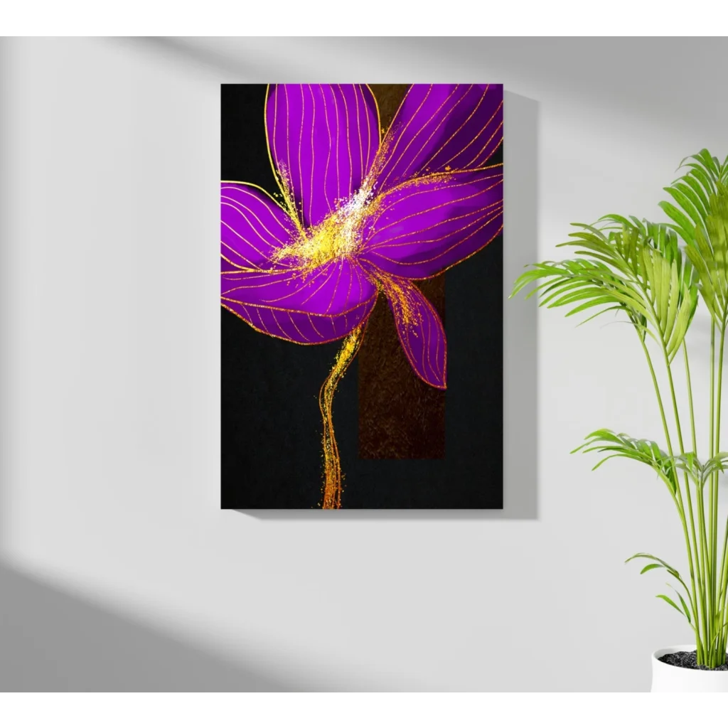 Vibrant purple orchid gold leaf painting on Insigne aluminum print