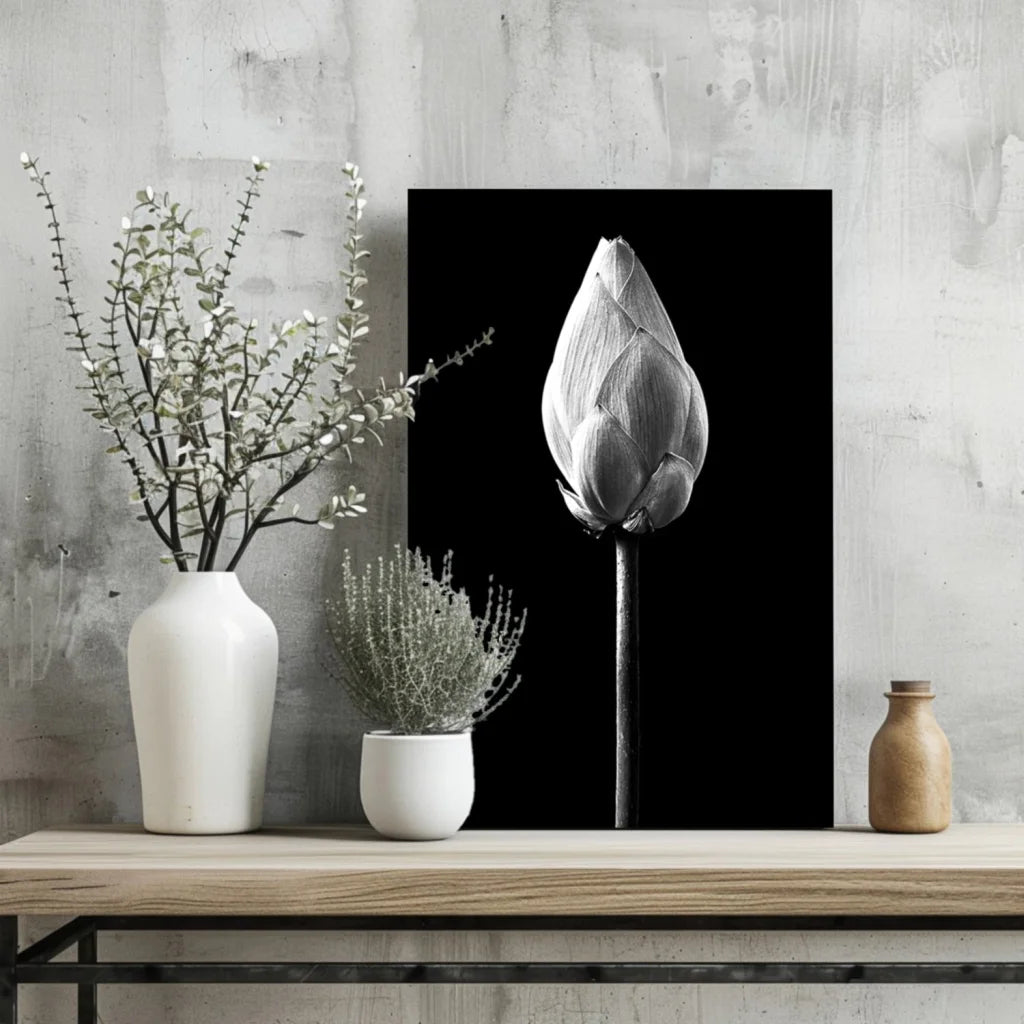Lotus Bud Insigne Aluminum Prints for Modern Walls | Glass Wall Art Print | vintageantiquesgifts.com