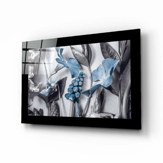 Stunning Blue Botanical Glass Wall Art in Black Frame | Insigneart USA | vintageantiquesgifts.com
