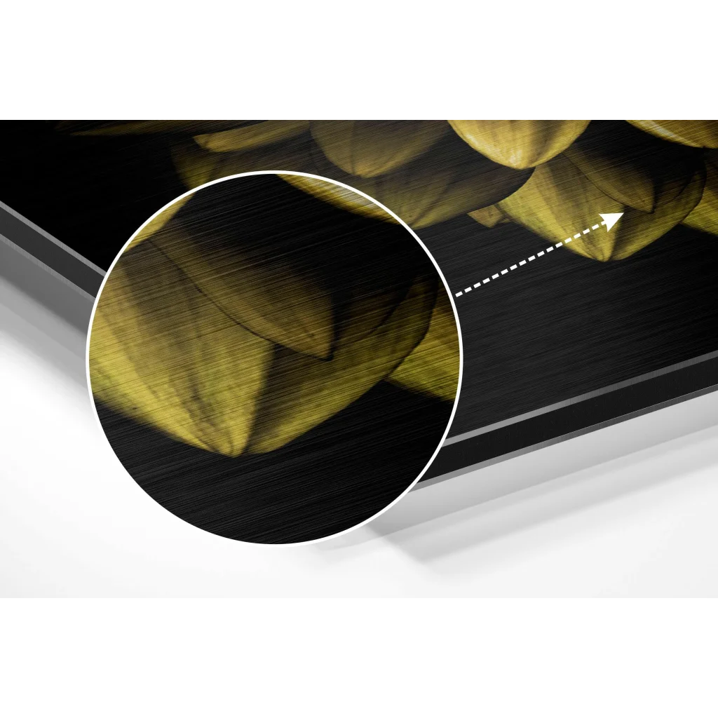 Golden textured leaves artwork on brushed aluminium dibond print