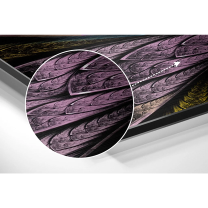 Purple black fractal wing art on brushed aluminium dibond print