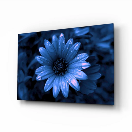Stunning Blue Daisy Glass Wall Art with Dewdrops | Insigneart USA | vintageantiquesgifts.com