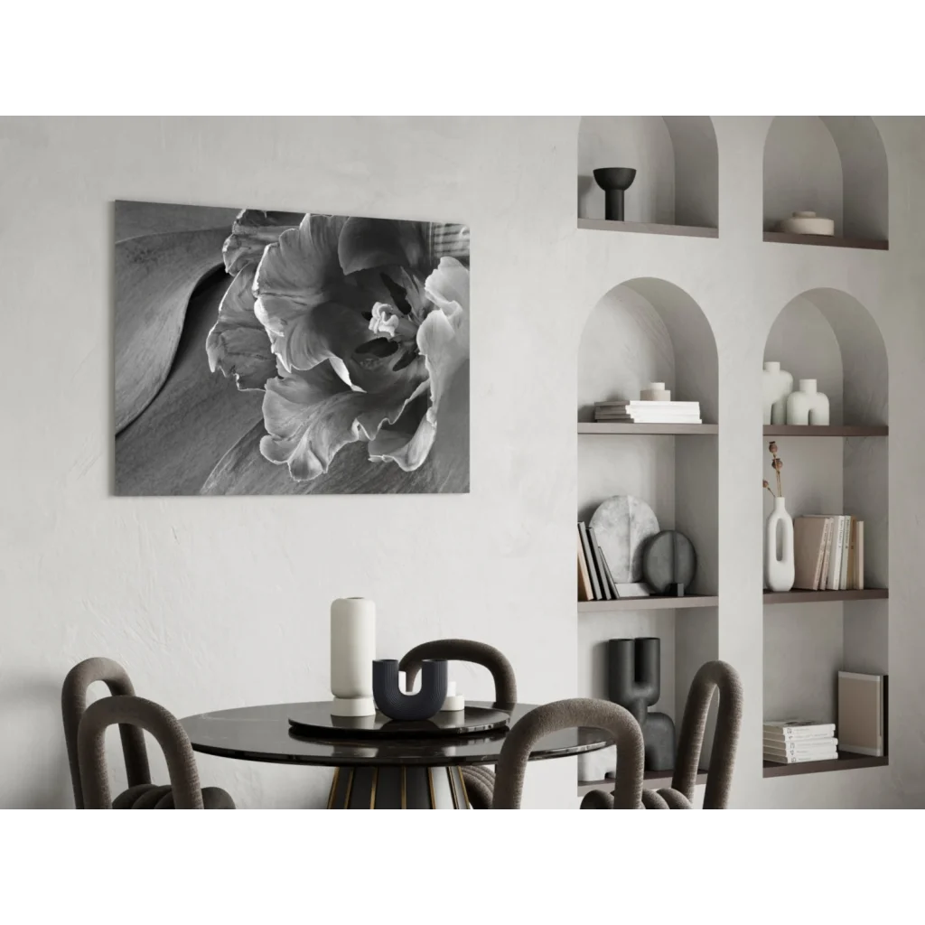 Black-and-white close-up flower glass wall art print