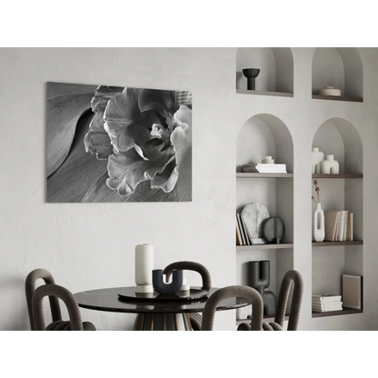 Black-and-white close-up flower glass wall art print