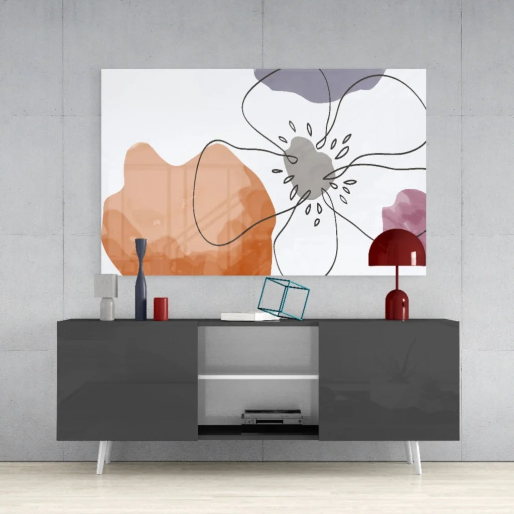 Bold orange, gray, pink floral abstract wall art canvas print
