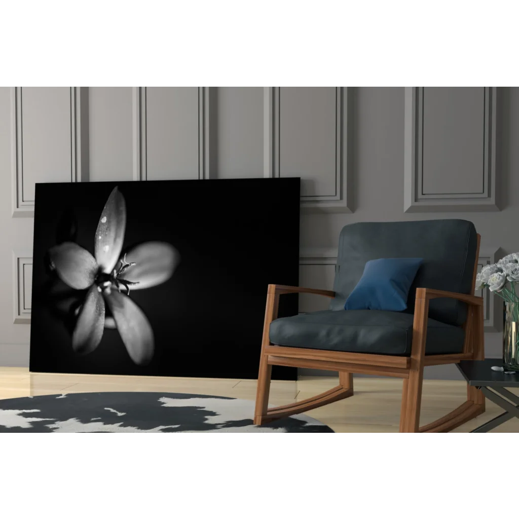 Stylized dewy flower black and white canvas wall art print