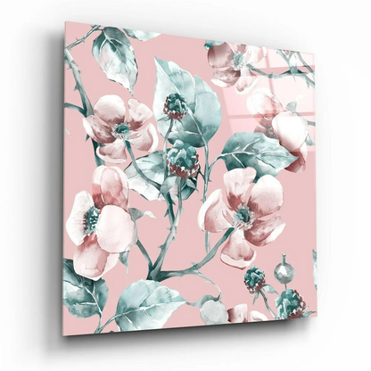 Blush Pink Floral Watercolor Glass Wall Art panel