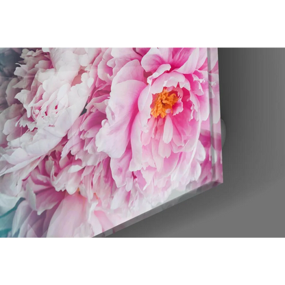 Vibrant pink peony glass wall art panel print