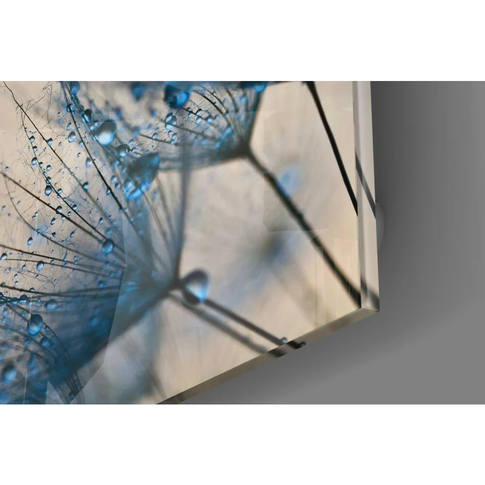 Stunning Blue Dandelion Glass Wall Art with Dewdrops | Modern Wall Art Decor | vintageantiquesgifts.com