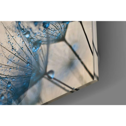 Stunning Blue Dandelion Glass Wall Art with Dewdrops | Modern Wall Art Decor | vintageantiquesgifts.com