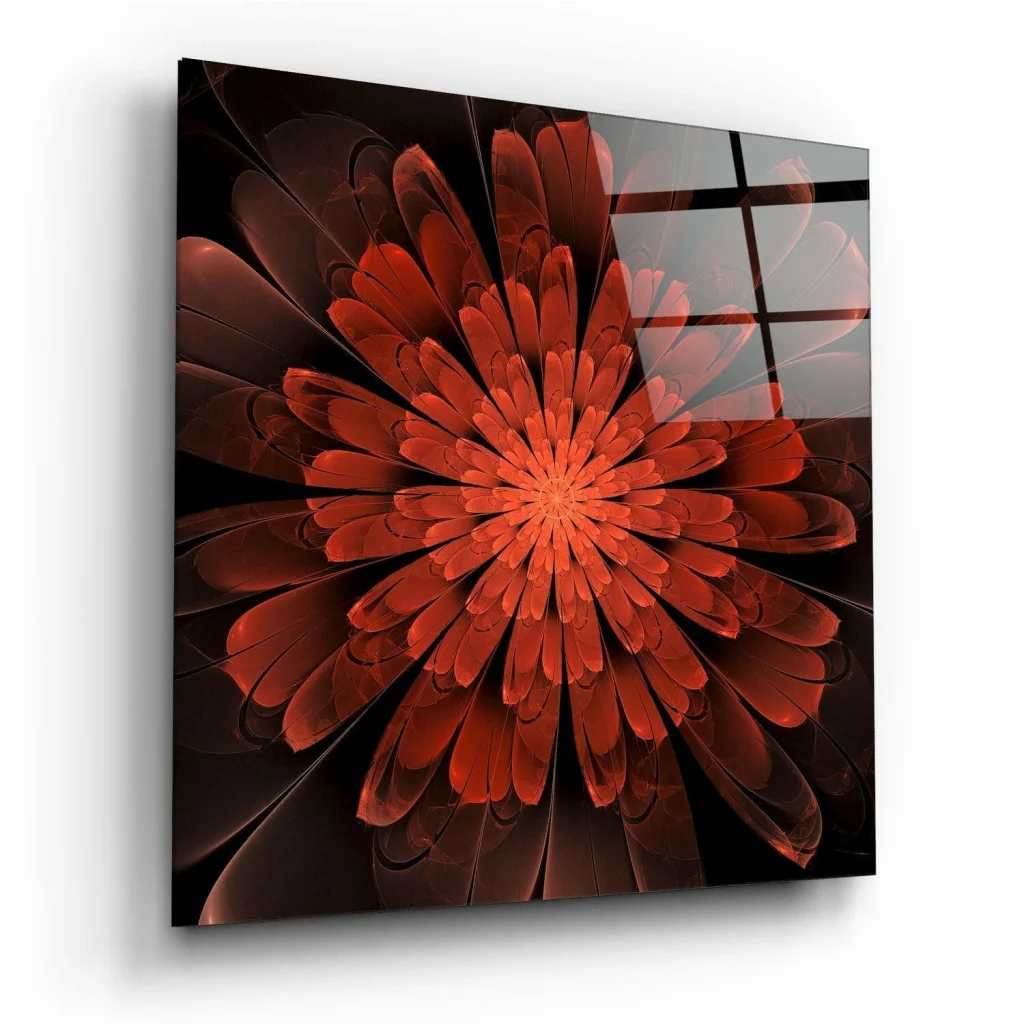 Stunning Red Fractal Glass Wall Art on Black Panel | Insigneart USA | vintageantiquesgifts.com