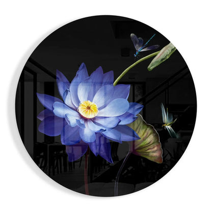 Stunning Blue Lotus Tempered Glass Art with Dragonflies | Insigneart USA | vintageantiquesgifts.com