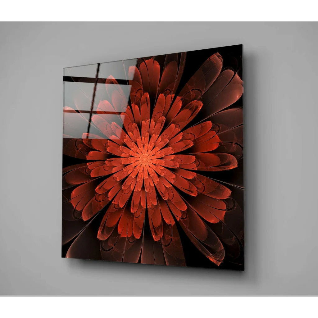 Stunning Red Fractal Glass Wall Art on Black Panel | Glass Wall Art Print | vintageantiquesgifts.com