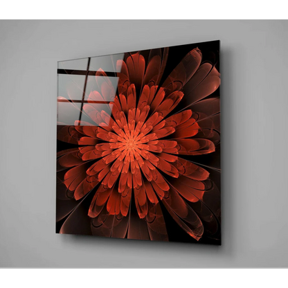 Stunning Red Fractal Glass Wall Art on Black Panel | Glass Wall Art Print | vintageantiquesgifts.com