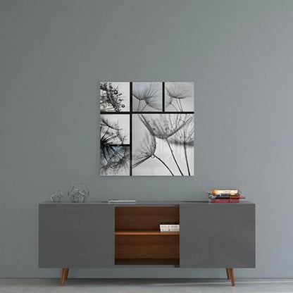 Dandelion Droplets Glass Wall Art in Stunning Black and White | Contemporary Home Wall Art | vintageantiquesgifts.com